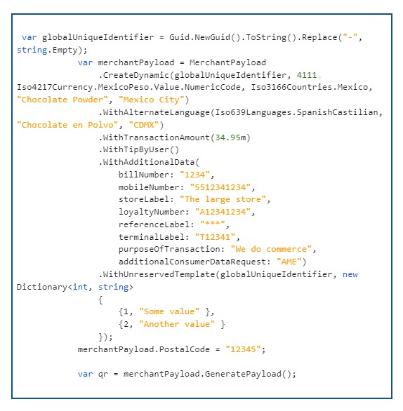 merchant-presented QR code using a .NET library