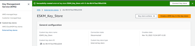 The AWS XKS portal via ESKM user interface