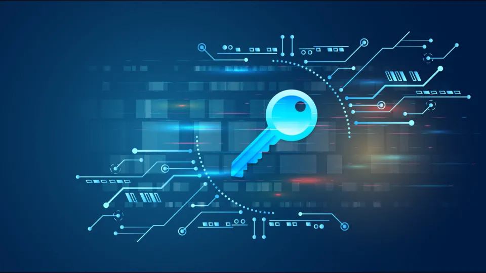 digital key on blue background